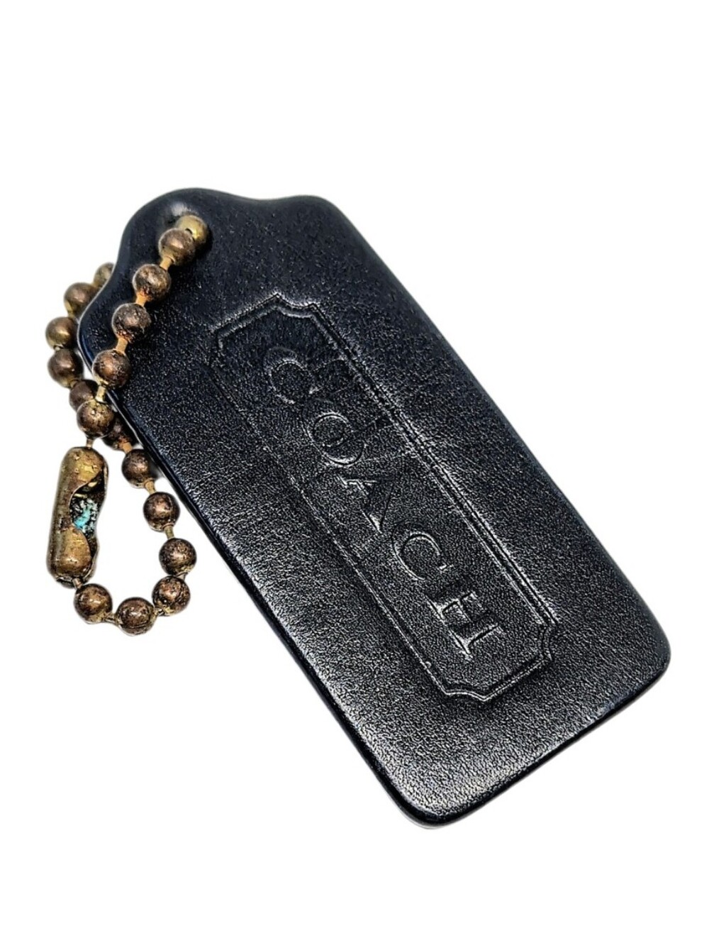 🆕 2" Coach Y2K Black Double Sided Leather Hangtag Bag Charm Fob Keychain HTF